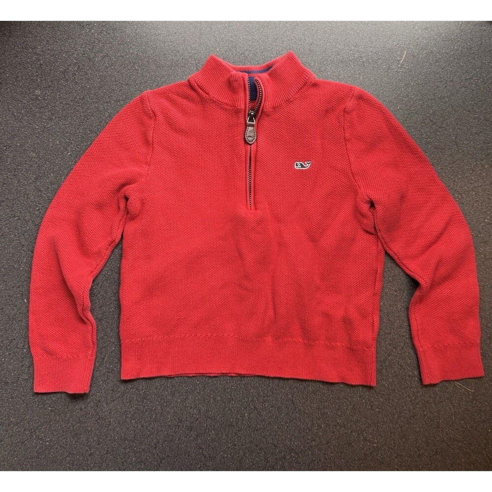 Vineyard Vines Boys 2T Quarter 1/4 Zip Sweater Cotton Red Whale Logo Preppy